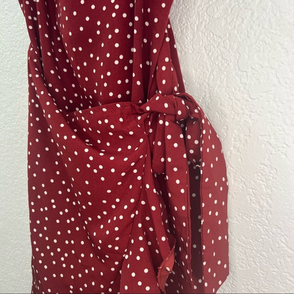 Princess Polly Deep Red Caesura Polka Dot Mini Dress - Picture 11 of 15